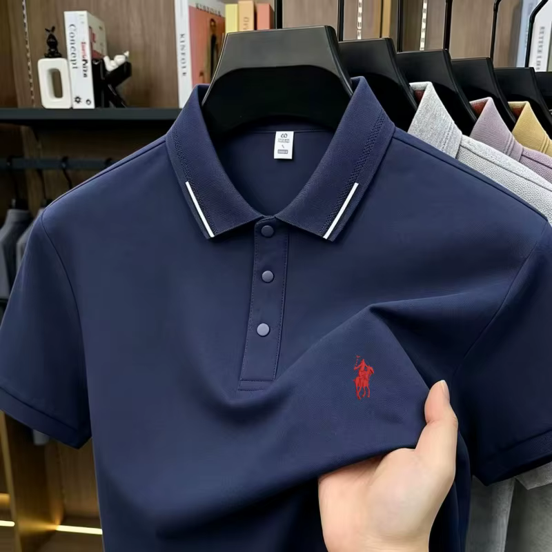 Polo brodé Paul pour homme, nouvelle collection été, en soie glacée respirante, confortable pour le