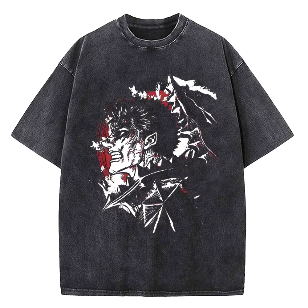 Berserk impression T-Shirt hommes Vintage lavé T-Shirt Anime Guts graphique T-Shirt Hip hop t-shirts