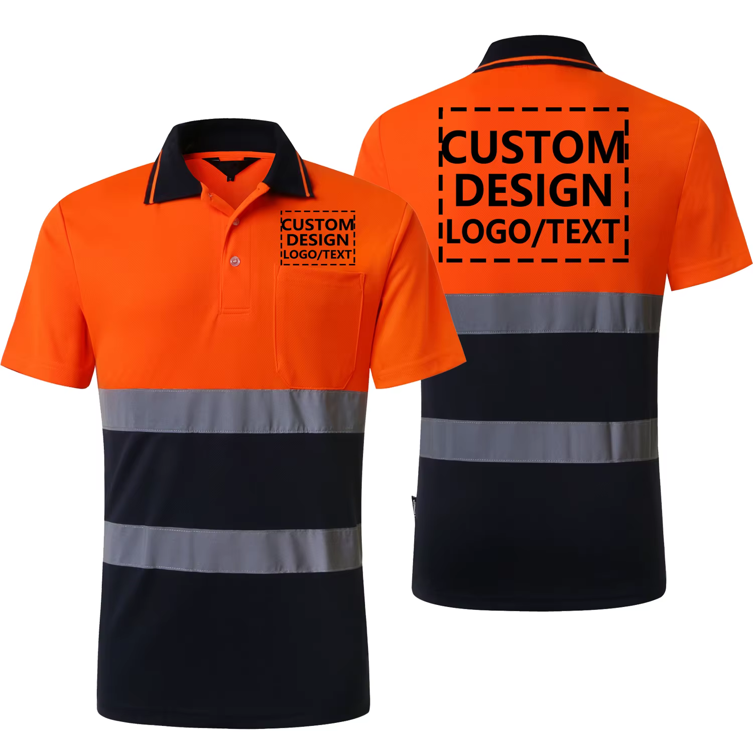 Polo de sécurité personnalisé avec logo orange, chemise de coulée haute visibilité personnalisée ave