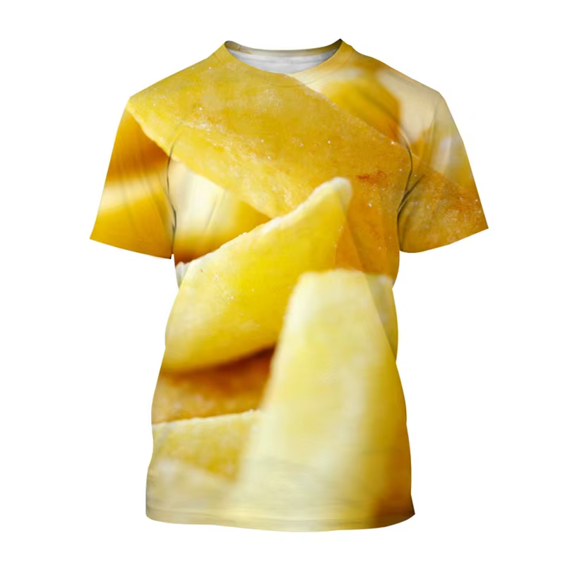 T-shirt à manches courtes pour hommes, motif de frites, nourriture de pomme de terre, imprimé en 3D,