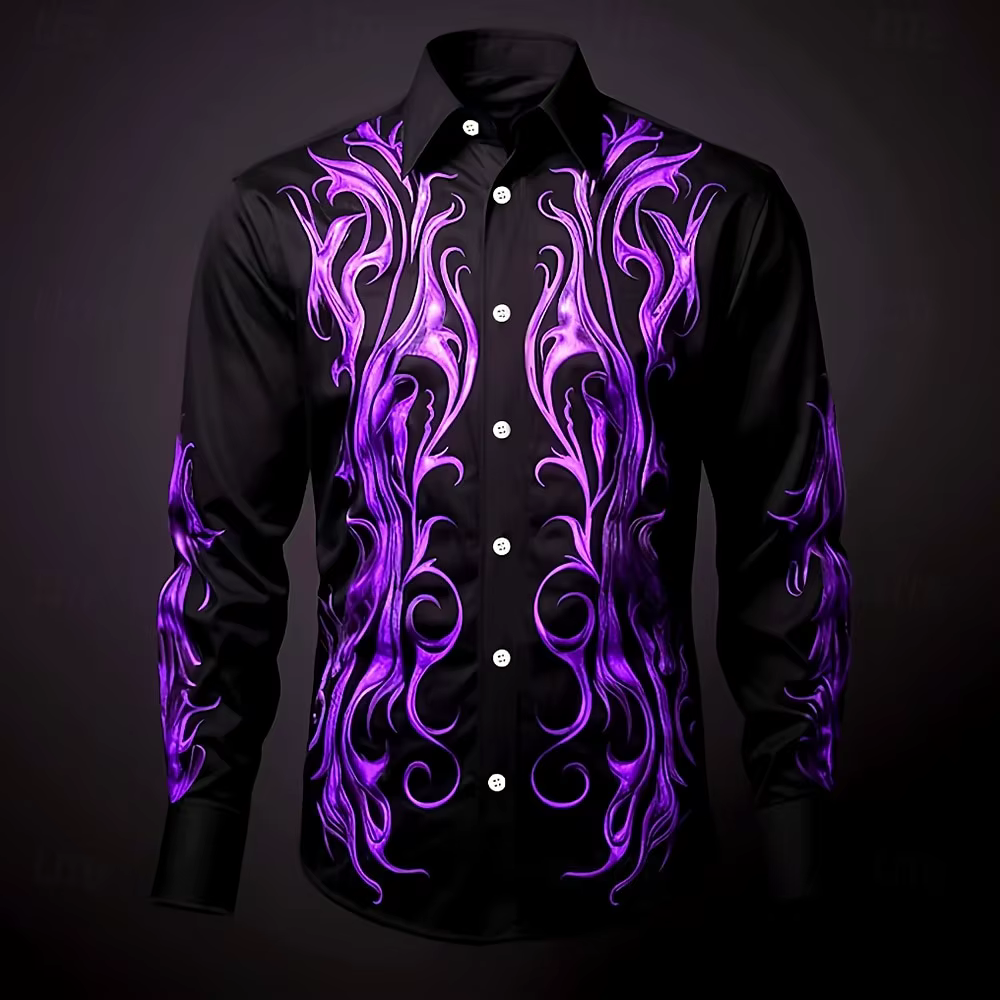 Hip Hop flamme impression chemise hommes Streetwear 2025 mode à manches longues hauts urbain à la mo