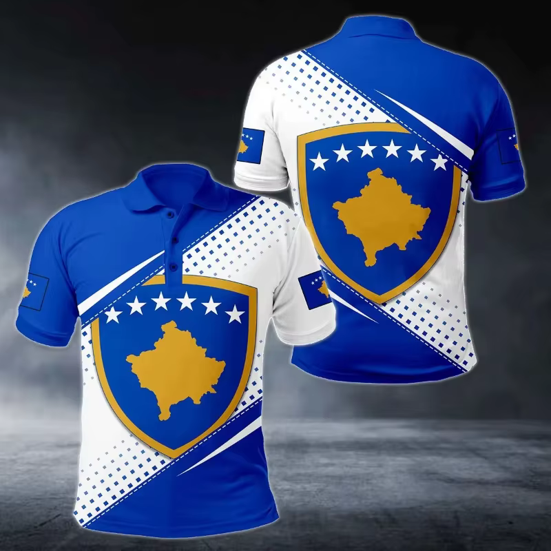 Polo graphique drapeau national du Kosovo pour hommes et femmes, imprimé en 3D, emblème national du 
