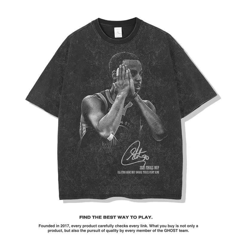 T-shirt Manches Courtes Imprimé Vintage Américain, Original Curry Signature Action Night, RapWash To