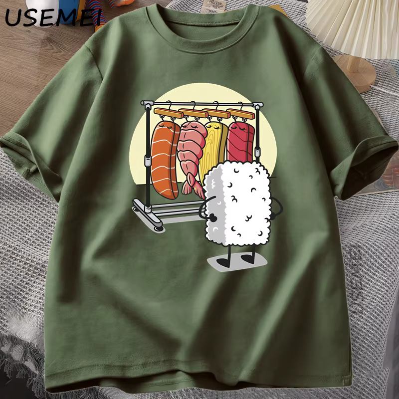 Sushi garde-robe T-shirt femmes hommes drôle haute qualité T-shirt coton graphique t-shirts ample à