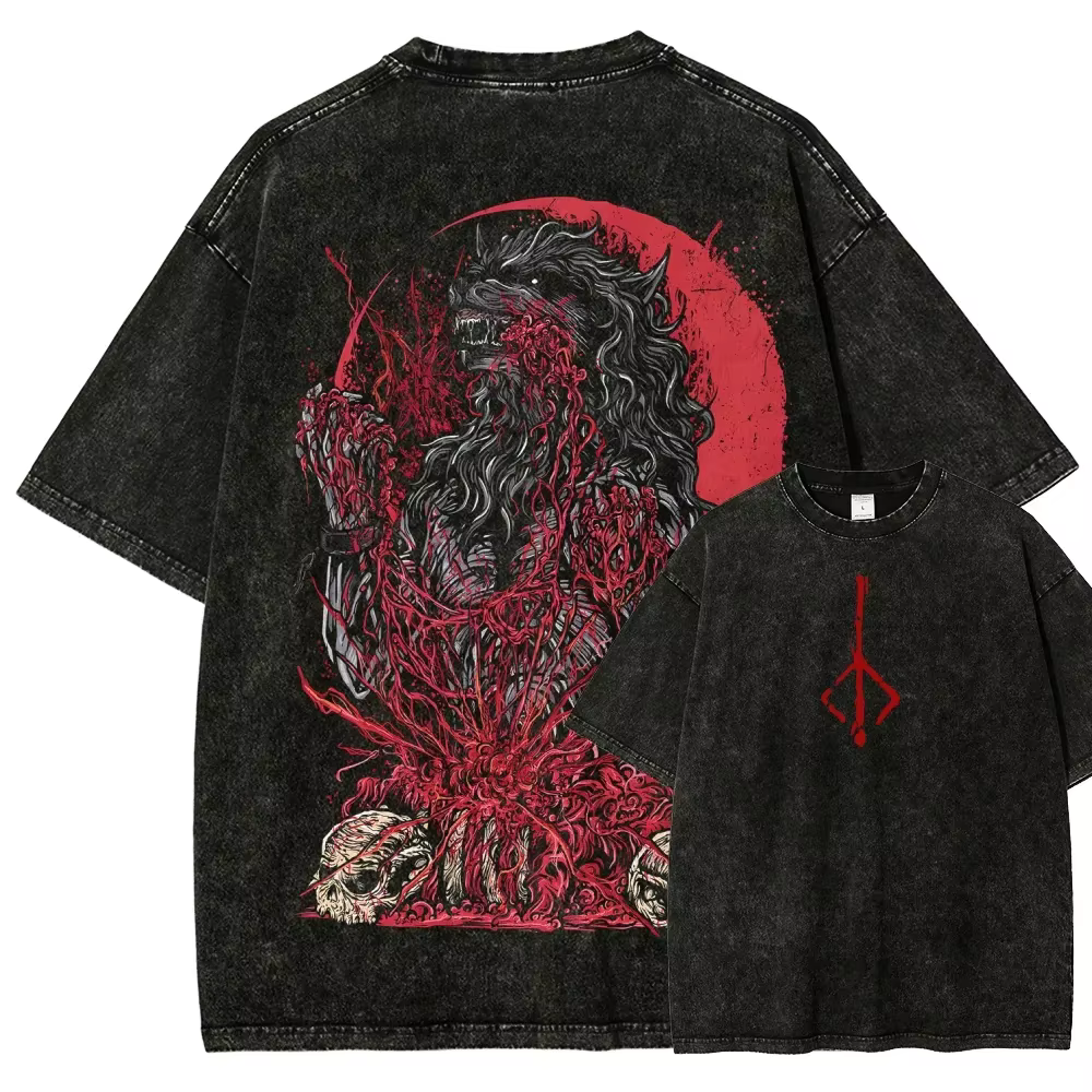 Nouveau T-shirt imprimé Bloodborne, jeu de rôle d'action tendance, style vintage délavé, en coton am