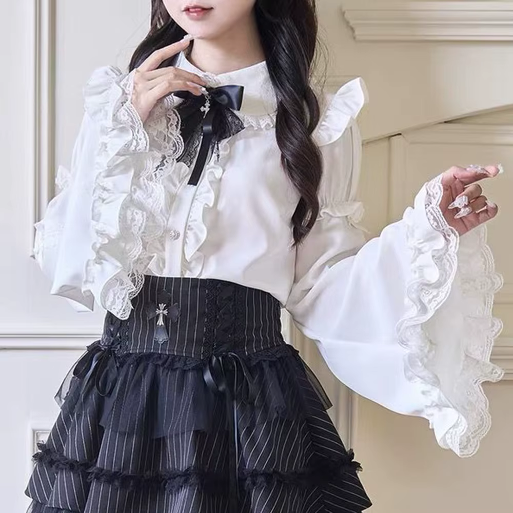 Chemise à manches, vêtements Bud, production de masse, haut Goth Lolita, sous-culture japonaise, che