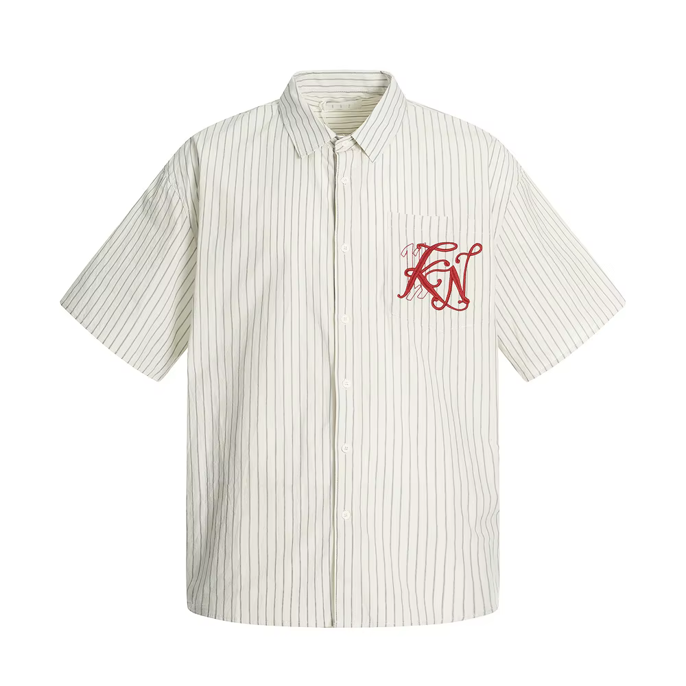 Lettre broderie rayé chemises à manches courtes hommes été haute rue simple boutonnage revers ample 