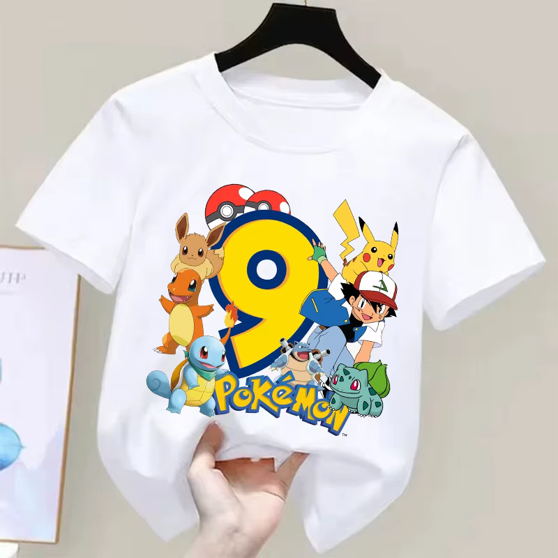 Pokemons Pikachu enfants t-shirts anniversaire numéro 1-9 imprimé t-shirt garçons filles été décontr