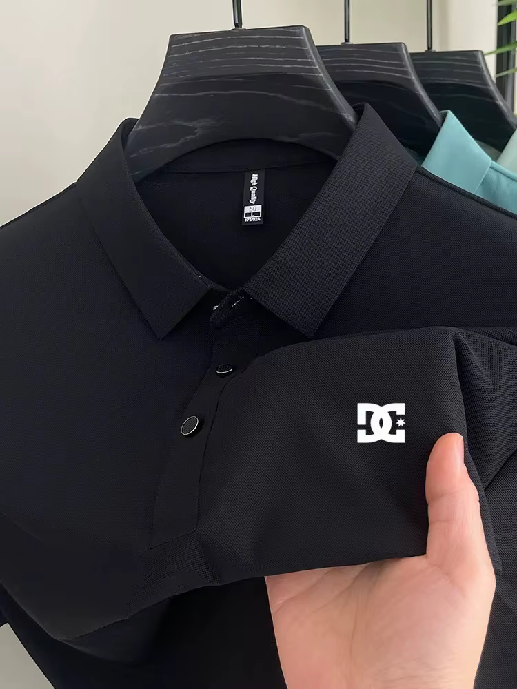 Polo brodé pour homme avec logo DC et motif étoile, manches courtes, couleur unie, respirant, anti-p