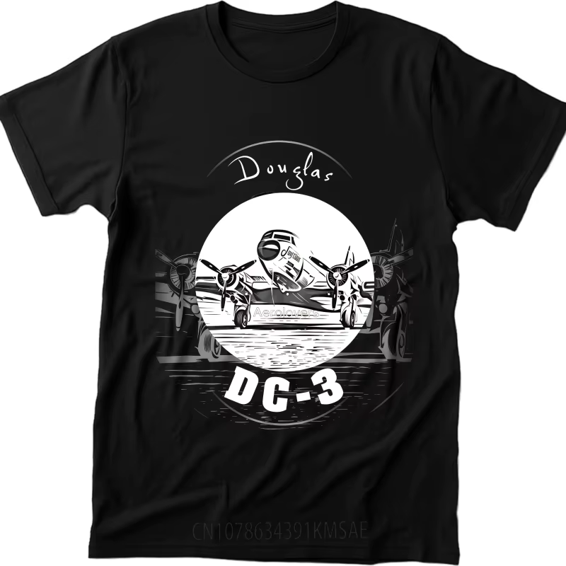Douglas DC-3 avion hommes t-shirt quotidien t-shirt noir coton graphique élégant mode t-shirt grande