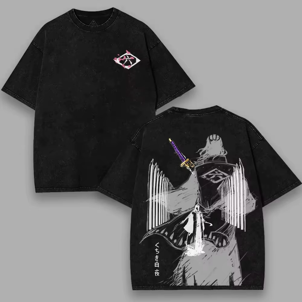 T-shirt BLEACH Kuchiki Byakuya Anime Vintage Lavé Coupe Oversize Manches Courtes Été 100% Coton Vête