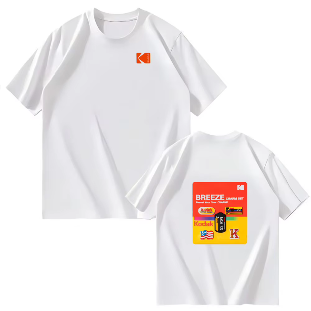T-shirt Kodak Retro Camera Collage, t-shirt graphique imprimé double face, col rond en coton noir po