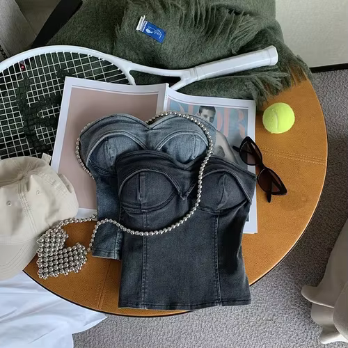 Débardeurs de mode américaine avec soutien-gorge intégré tout-puissant décontracté Denim haut Corset