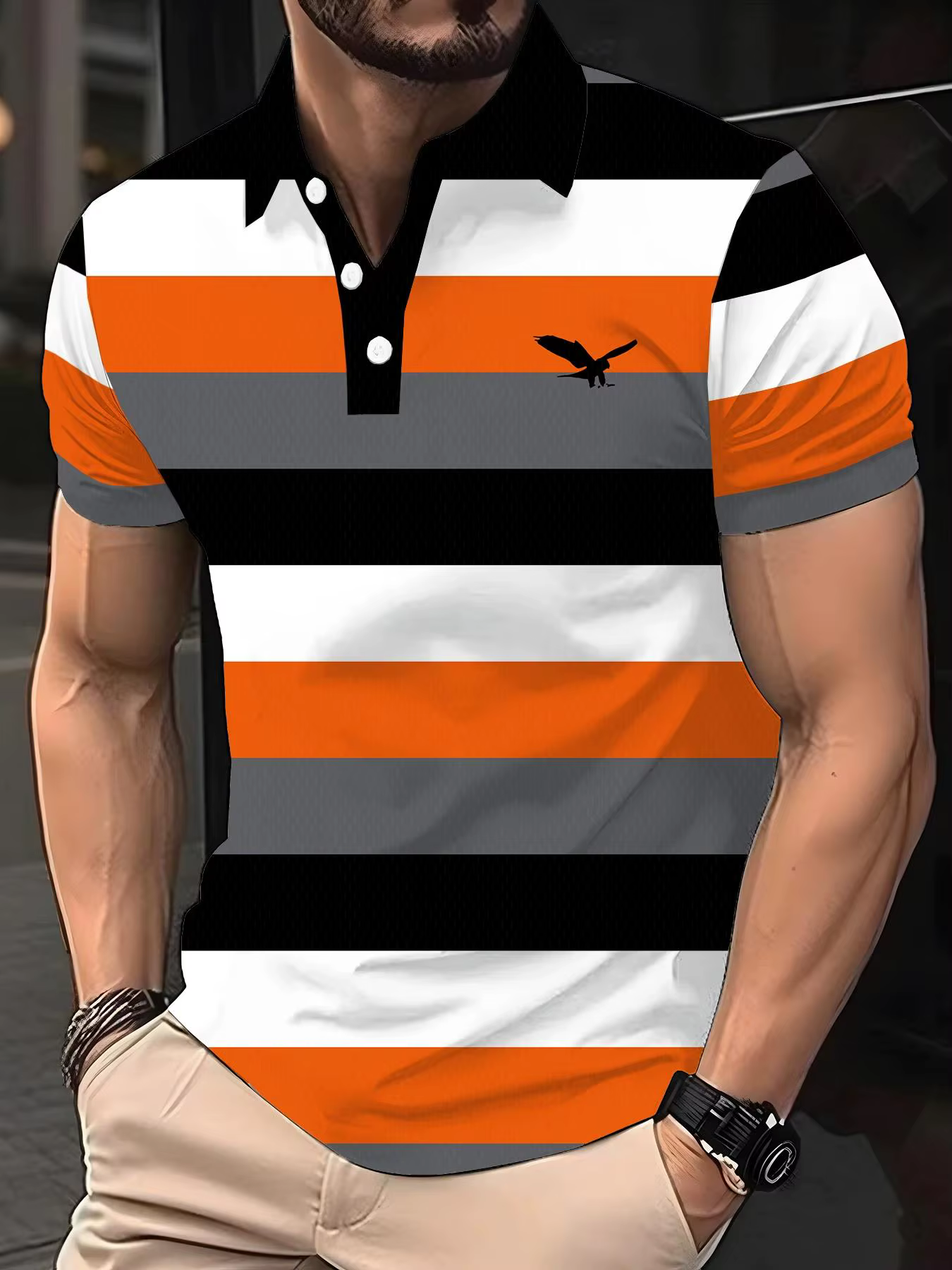 Polo pour homme, T-shirt décontracté d'été à col rond et manches courtes, rayé, imprimé, style overs
