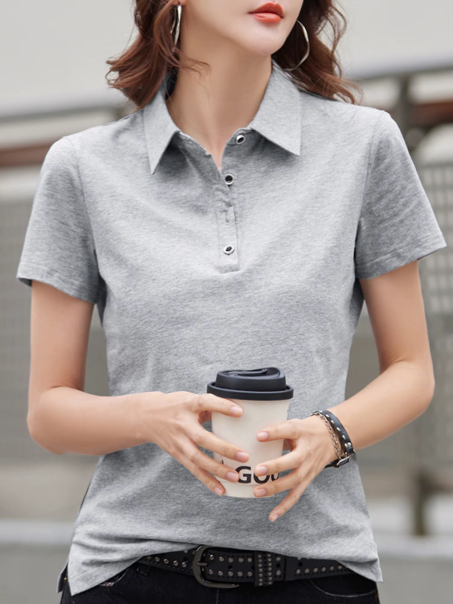 Polo de couleur unie pour femmes