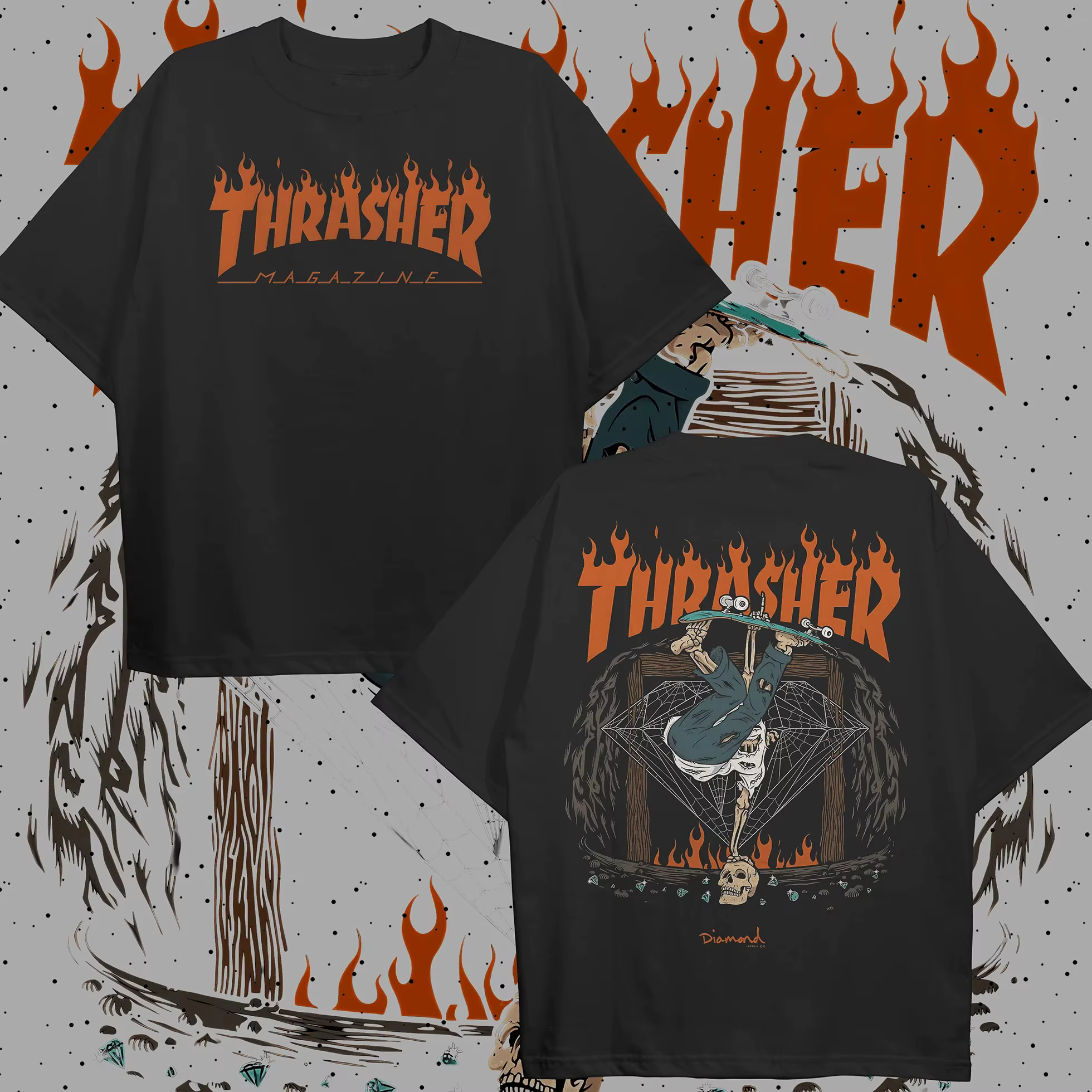 T-shirt unisexe Thrasher Skaters Graphic 2026 pour homme, col rond, 100 % coton, manches courtes, st