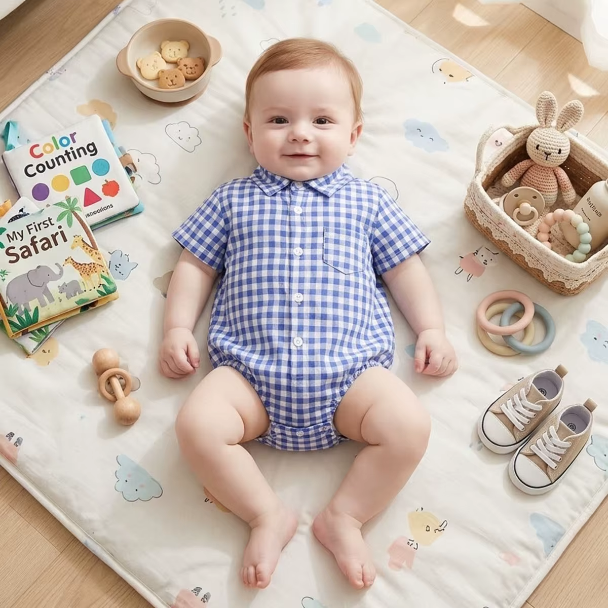 Combinaisons à manches courtes pour bébés garçons nouveau-nés, vêtements à carreaux d'été, combinais
