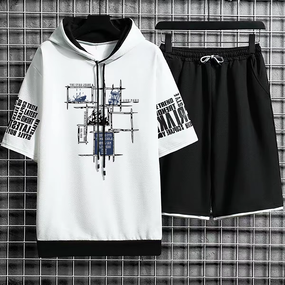 Ensemble de sweats à capuche College à manches courtes pour hommes, pull-over, short, chapeau, olymp