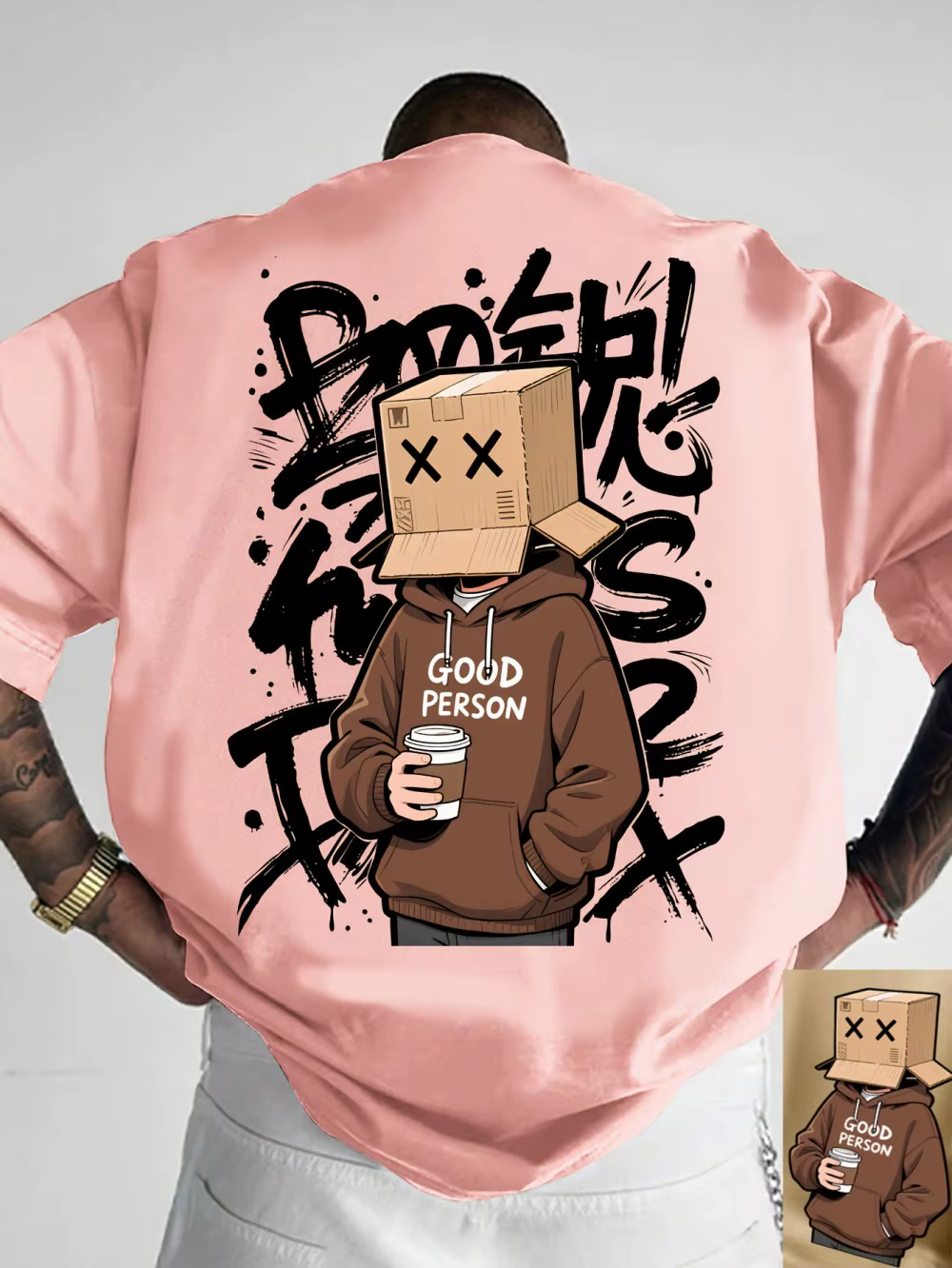 T-shirt col rond pour hommes, confortable et respirant, avec lettres de personnage de dessin animé a