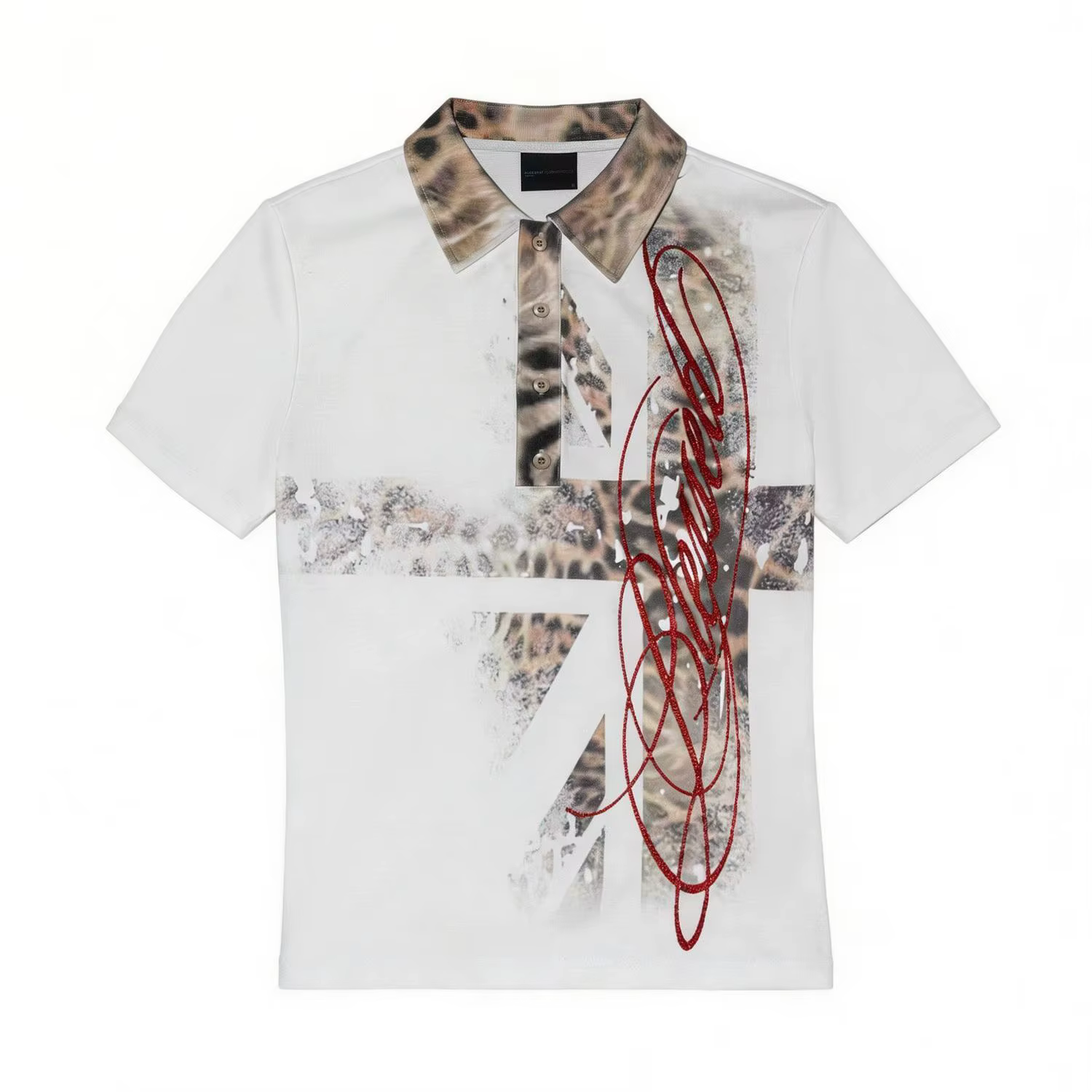 Polo homme Y2K Union Jack imprimé léopard rouge pailleté Streetwear Harajuku unisexe coupe ample ten