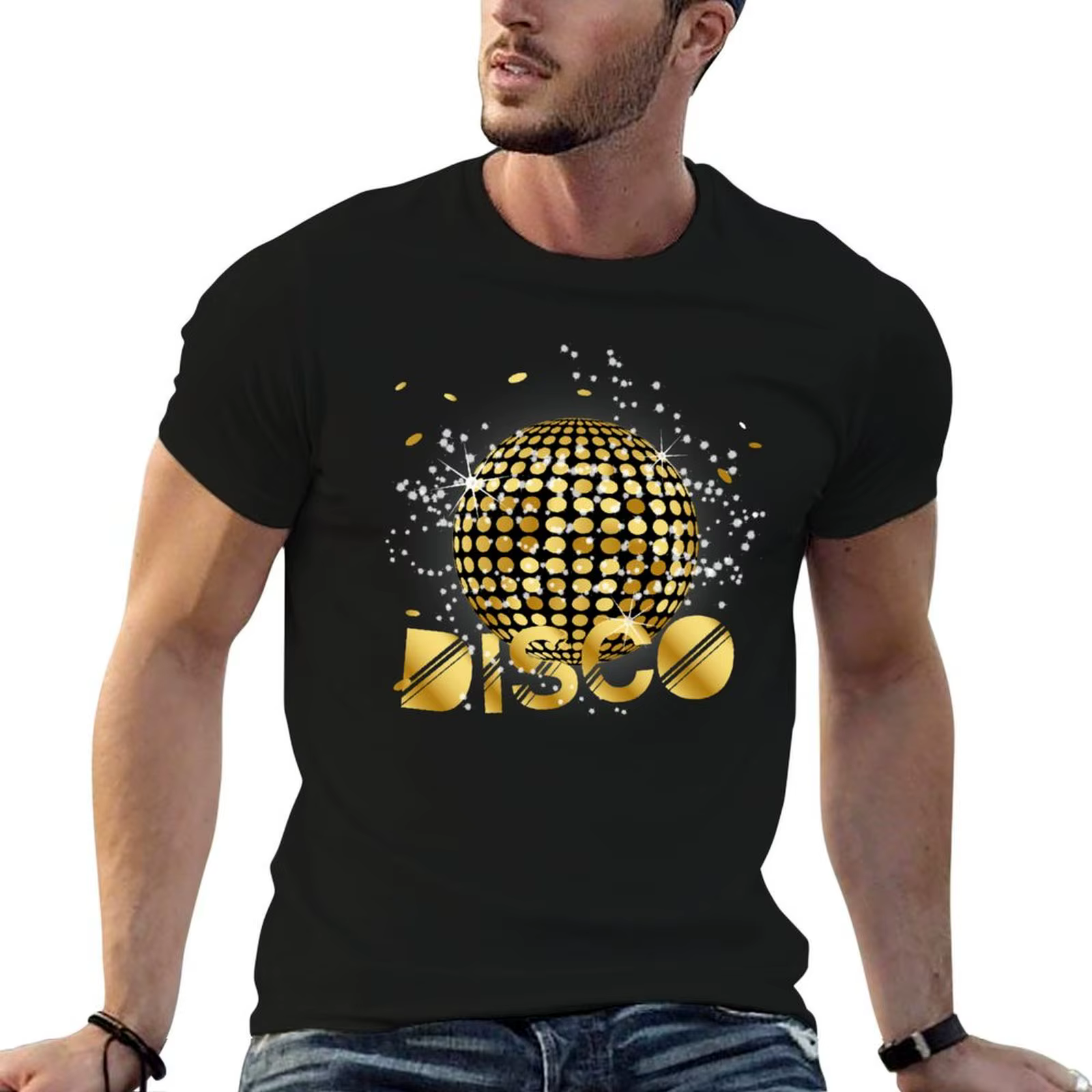 Disco Ball Disco Gold Gitzer T-Shirt anime T-Shirt hommes T-Shirt coton 100% T-Shirt