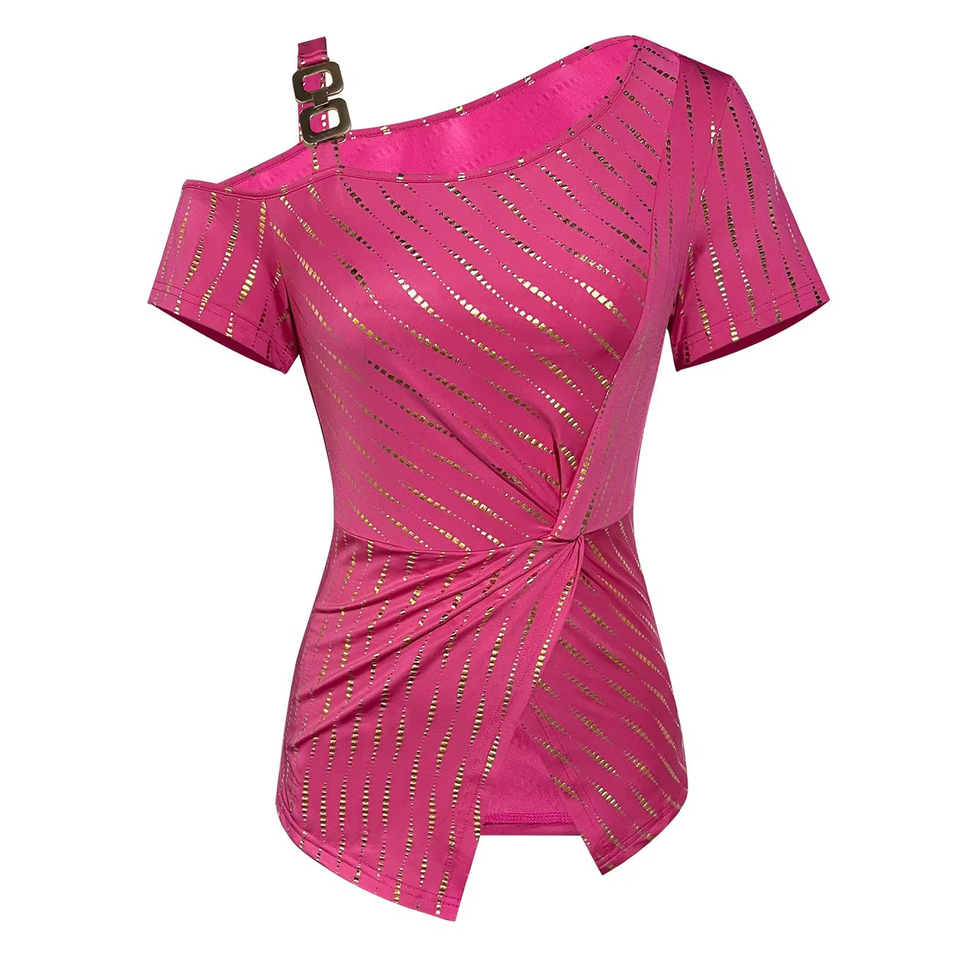 Haut asymétrique sexy à découpes - Hauts rose vif pour femmes pour sorties, chemise d'été chic à tor