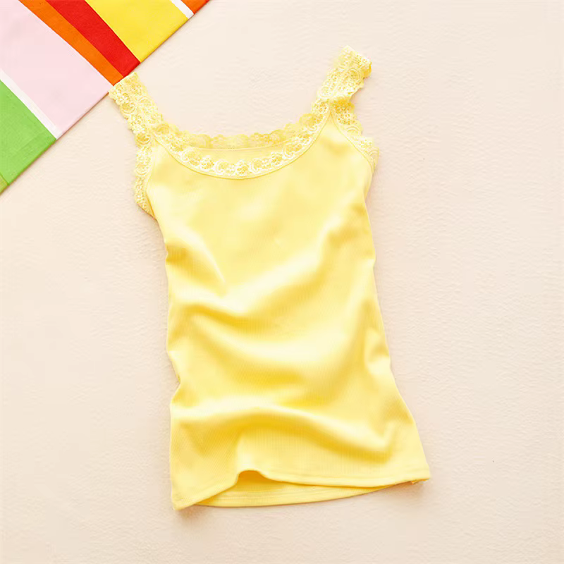 Débardeur d'été pour femmes, col rond, couleur unie, en forme de U, coupe basse, dentelle, gilet à b