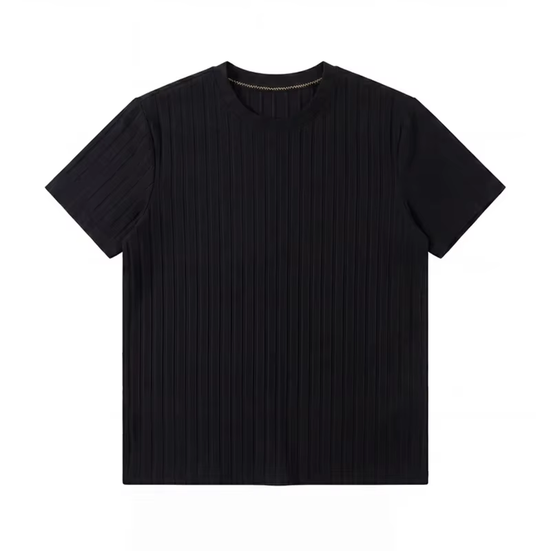 T-shirt côtelé basique à col rond pour homme, manches courtes, décontracté, pour le travail et le qu