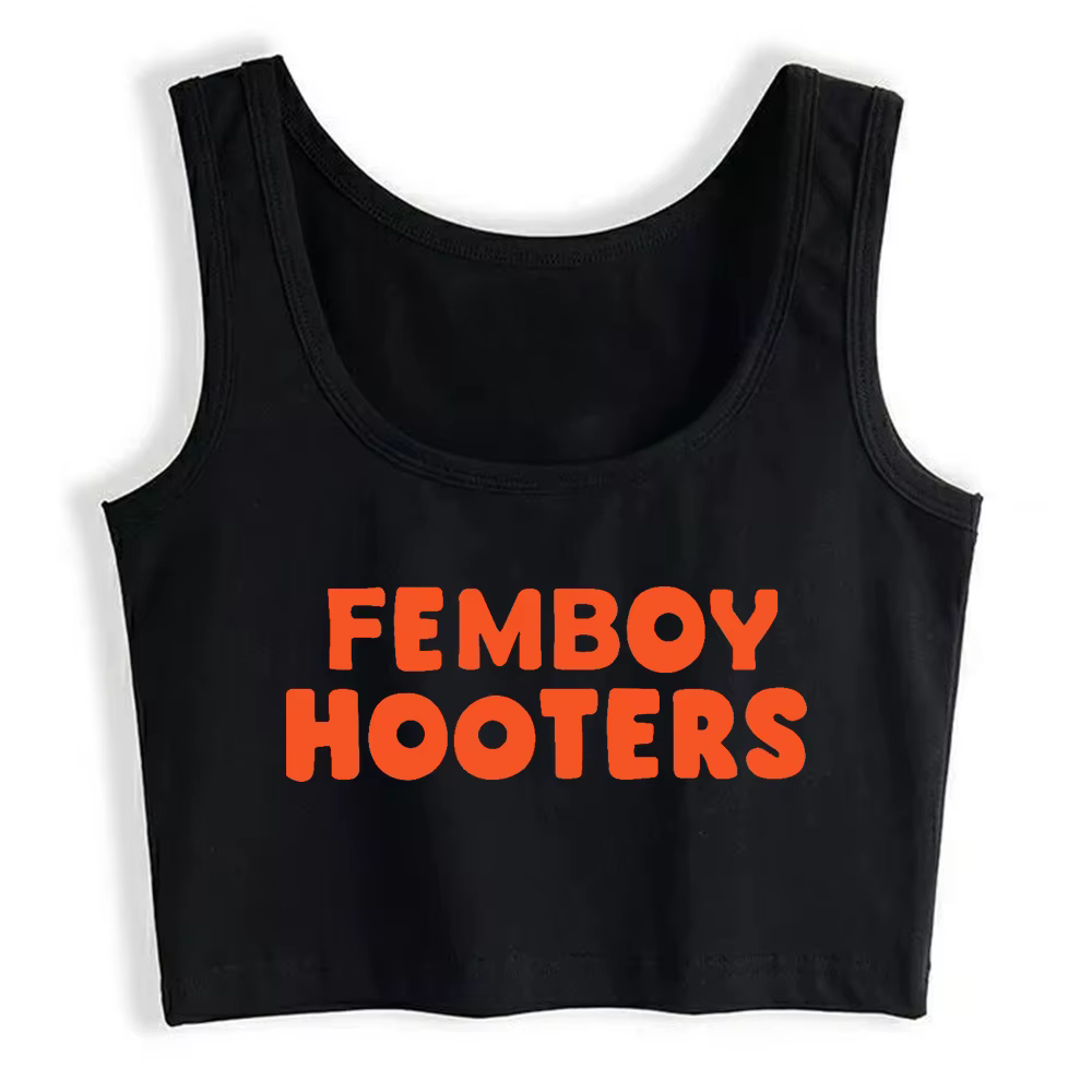 Femboy Hooters texte imprimé mode haute rue Style haut court femmes Sexy entraînement débardeurs gym