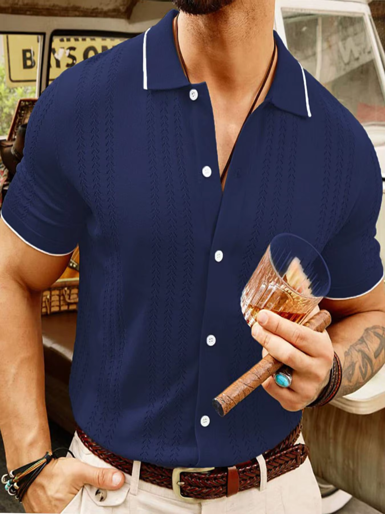 Polo tricoté pour hommes, léger, de luxe, pour affaires, loisirs, boutonné, populaire, rétro, couleu