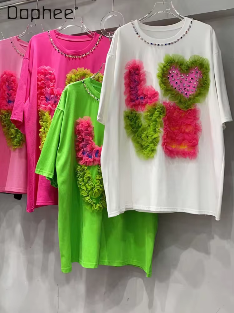 T-shirt d'amour de couture de maille de biscuits exquis pour des femmes, haut décontracté tout assre