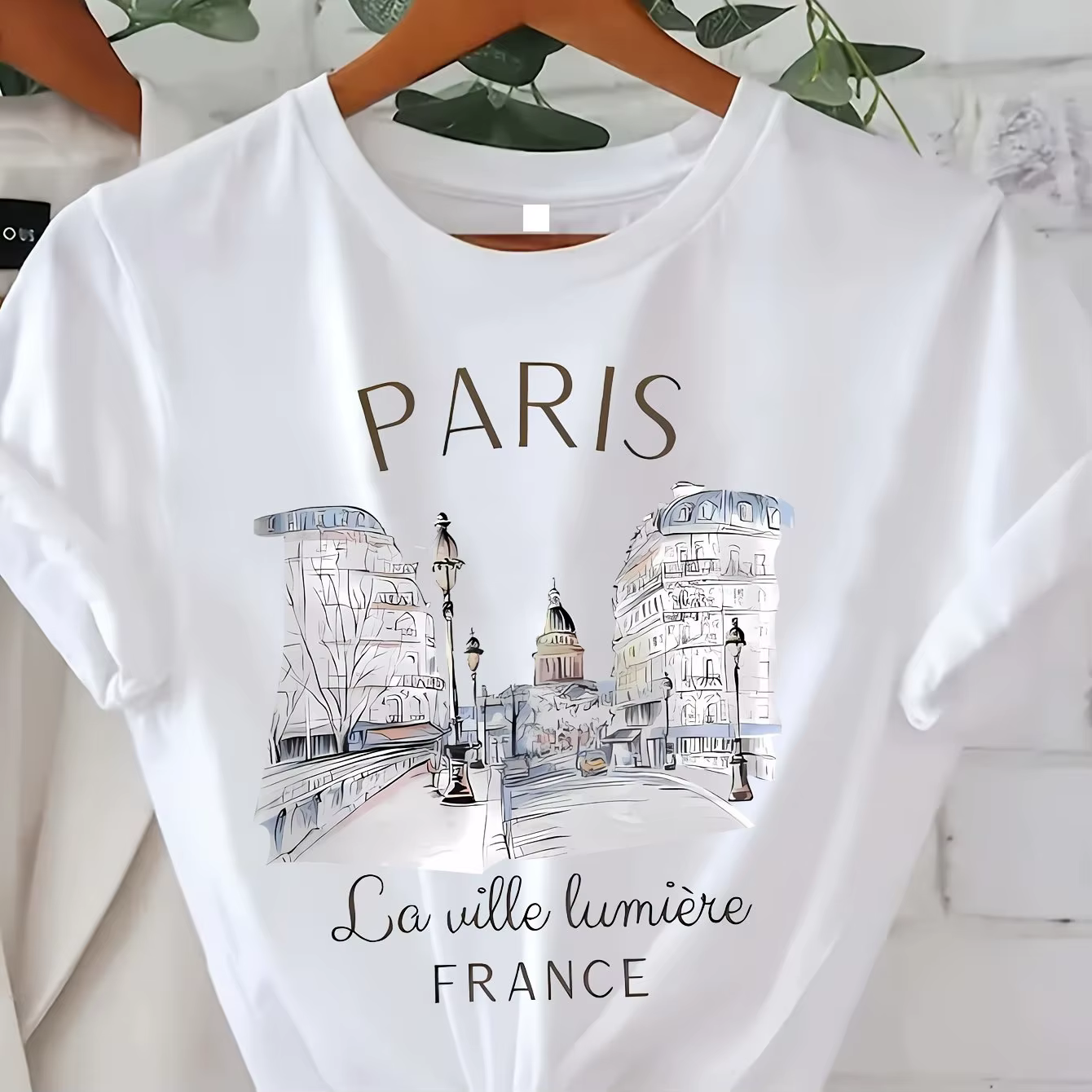 Paris femmes imprimé T-shirt fille à manches courtes col rond haut décontracté pour l'été et le prin