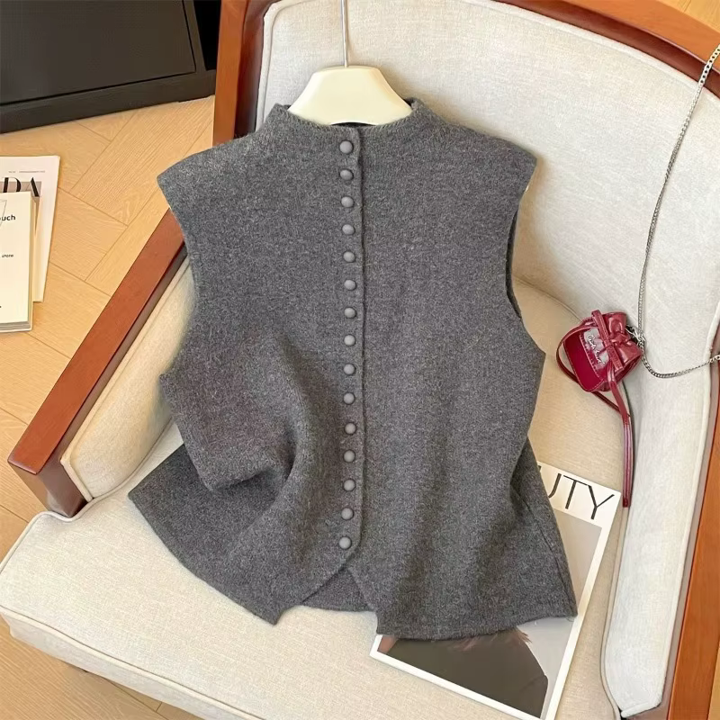Pull élégant sans manches en tricot, simple boutonnage, gilet à boutons, Streetwear décontracté, déb