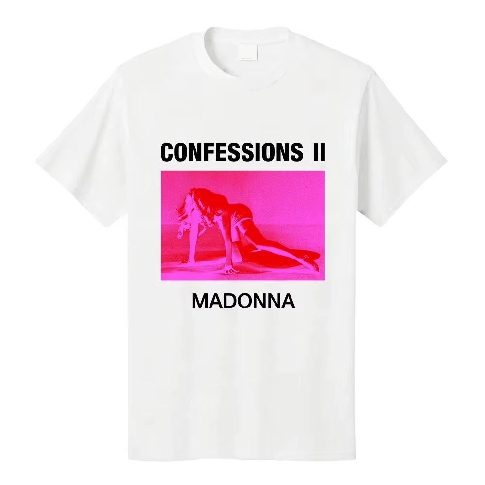 T-shirt graphique Madonna CONFESSIONS II, manches courtes, en coton ample, design de chanteuse tenda