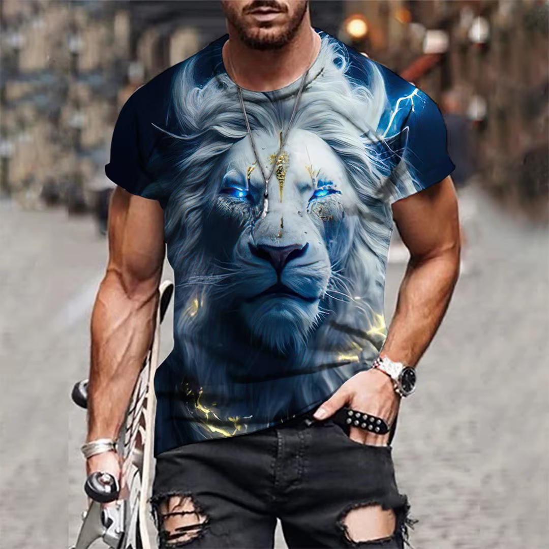 T-shirt à manches courtes et col rond pour hommes, imprimé tigre 3D, respirant, extensible, décontra