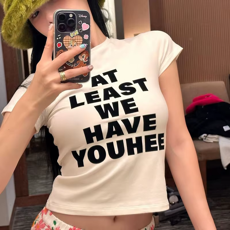 T-Shirt Y2k pour femmes, haut court, lettre des années 2000, Harajuku, mode coréenne, Streetwear, go