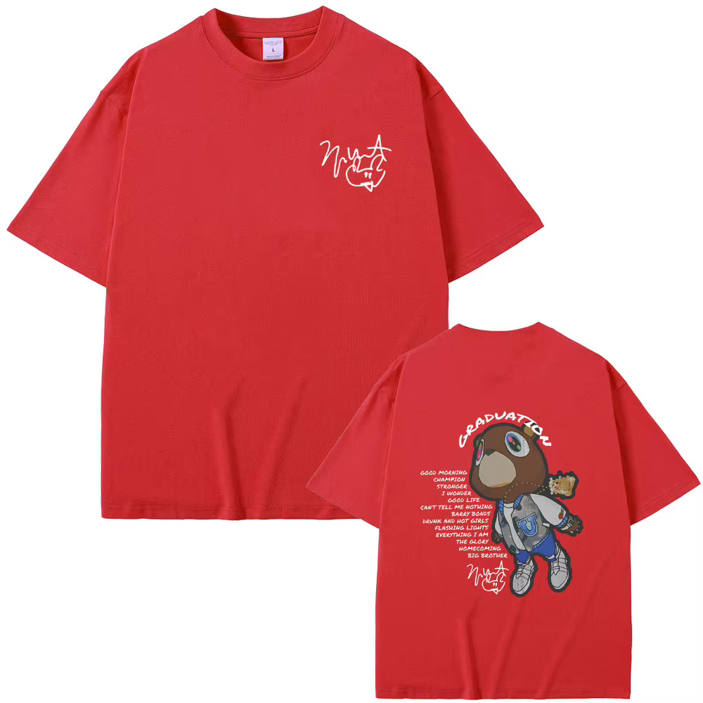 Rappeur Kanye West Graduation Double face graphique T-shirt hommes femmes Hip Hop surdimensionné col