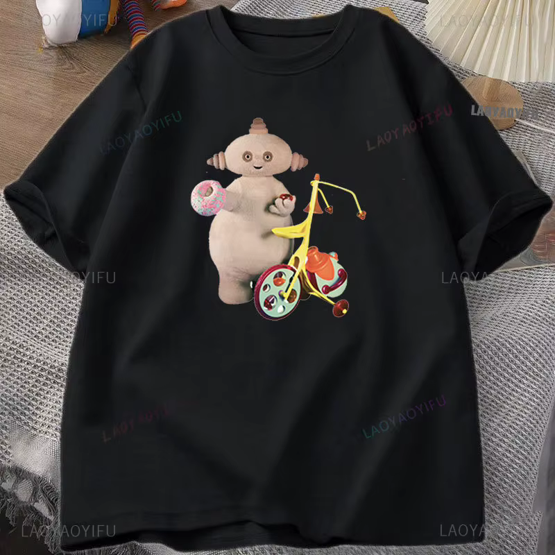 T-shirt à col rond Makka Pakka pour filles, pur coton, vêtements de base, dessin animé de jardin de 