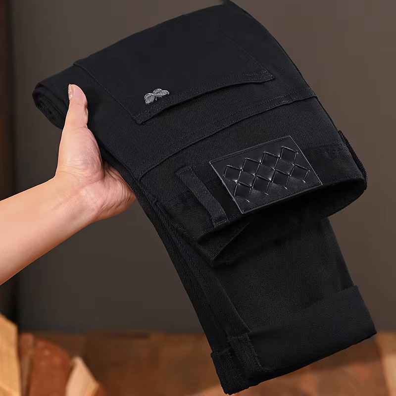 Jean noir pur pour hommes, nouvelle mode de luxe légère, polyvalent, élastique, coupe cintrée, petit