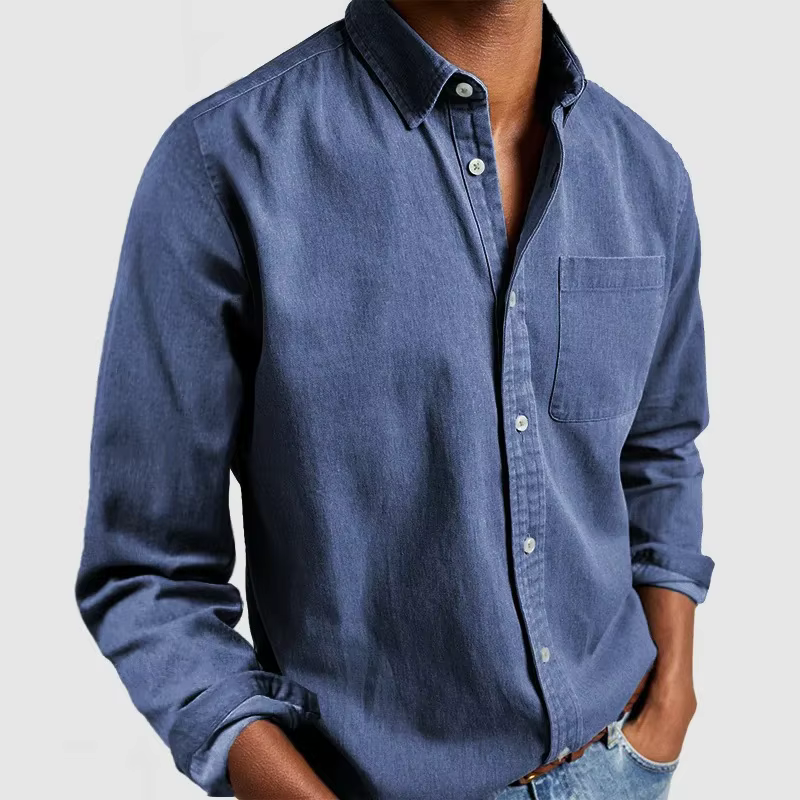 Chemise en tissu Denim européen et américain, manches longues, revers décontracté pour hommes