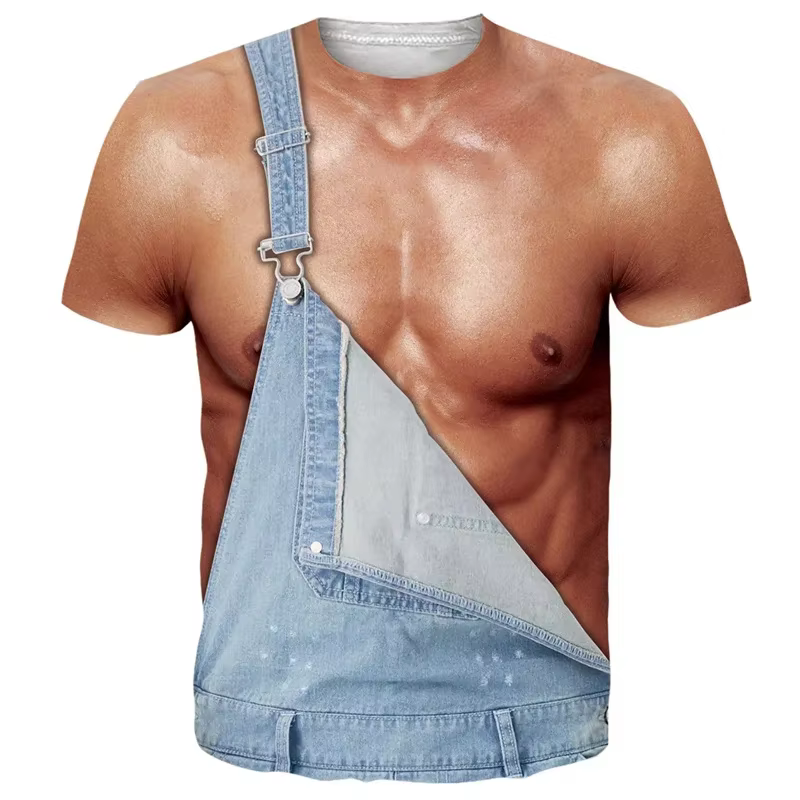 T-shirt de sport pour homme à manches courtes imprimé en 3D, 6 pièces, pour la musculation abdominal