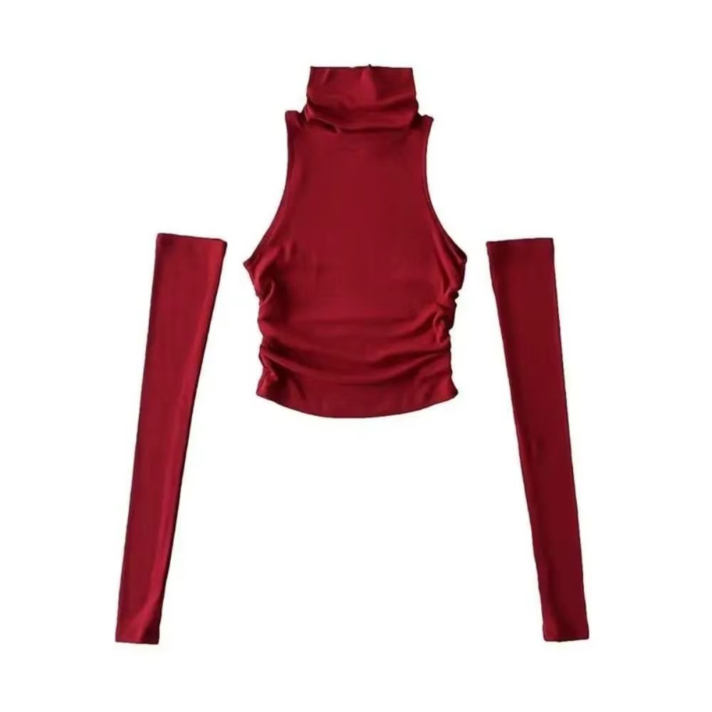 Mode Y2K col roulé jarretelle été plage solide Camisole débardeur