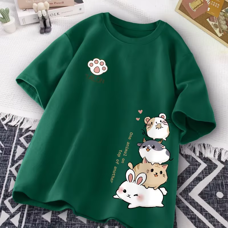 Mode d'été Simple chat impression universelle à manches courtes T-shirt ample décontracté grande tai