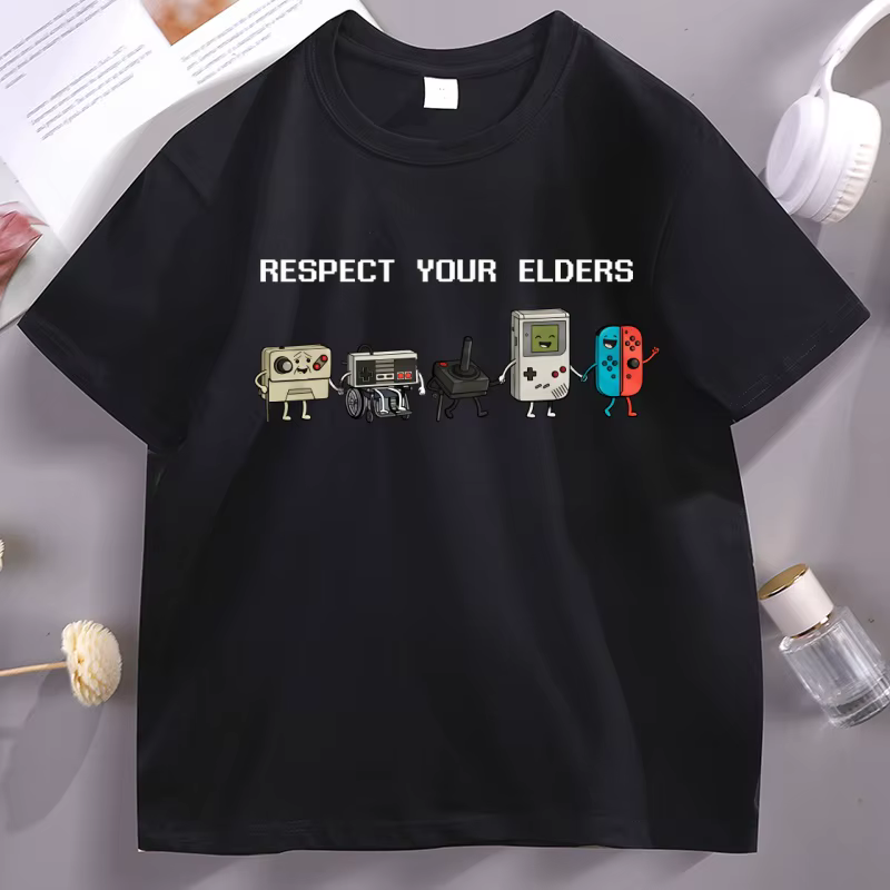 T-shirt Vintage « Respectez vos Aînés » – T-shirt Rétro Drôle « Grand-père Gamer » – T-shirts Gaming