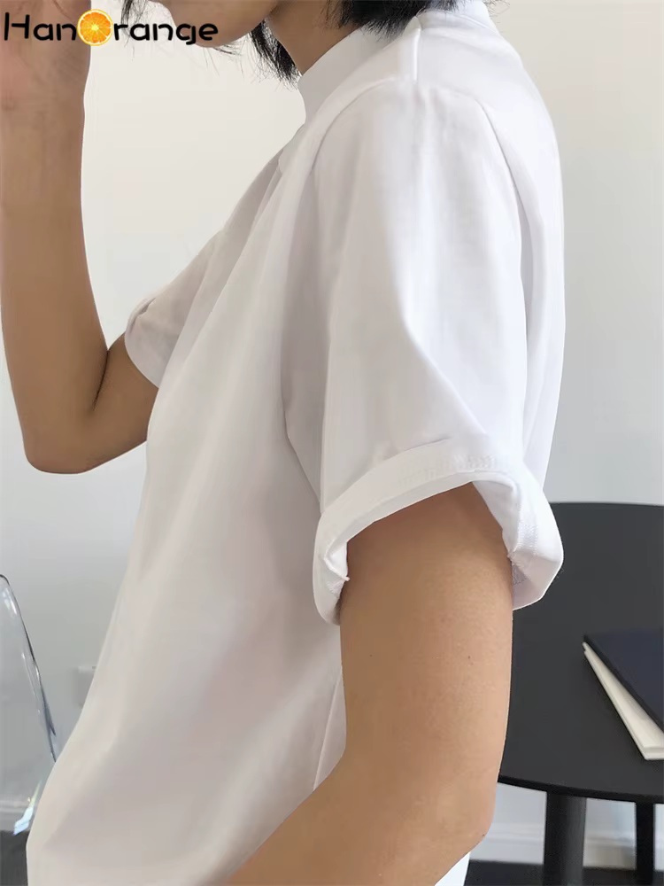 HanOrange-T-shirt à Manches Courtes et Col Rond pour Femme, Haut Vintage, Simple, Fin, Décontracté,
