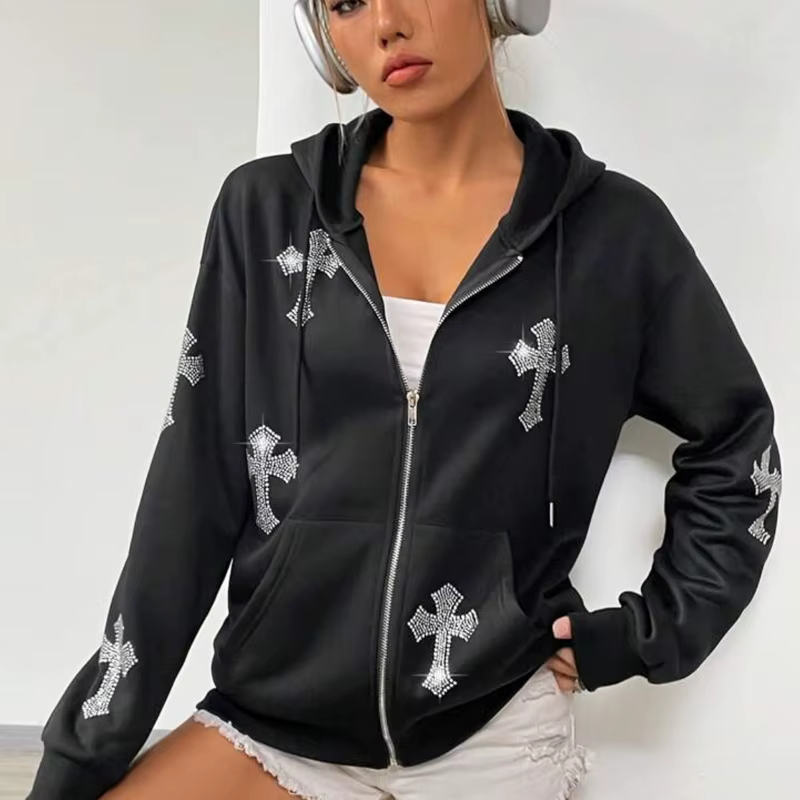 Sweat à capuche zippé à manches longues pour hommes et femmes, sweats à capuche gothiques avec biscu