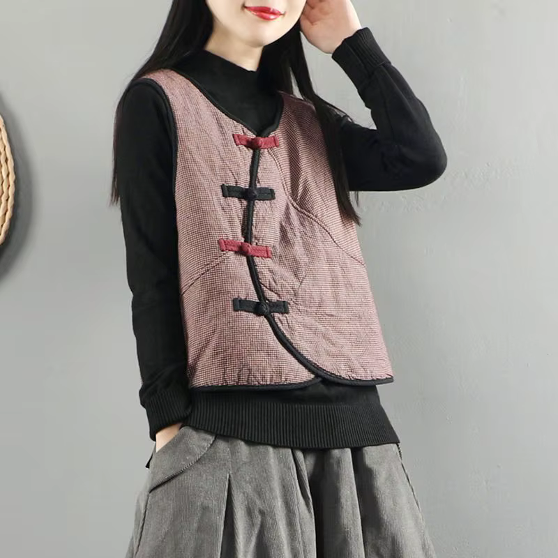 Femmes Vintage grille Tang costume gilets 2026 nouveau printemps automne veste sans manches coton ma