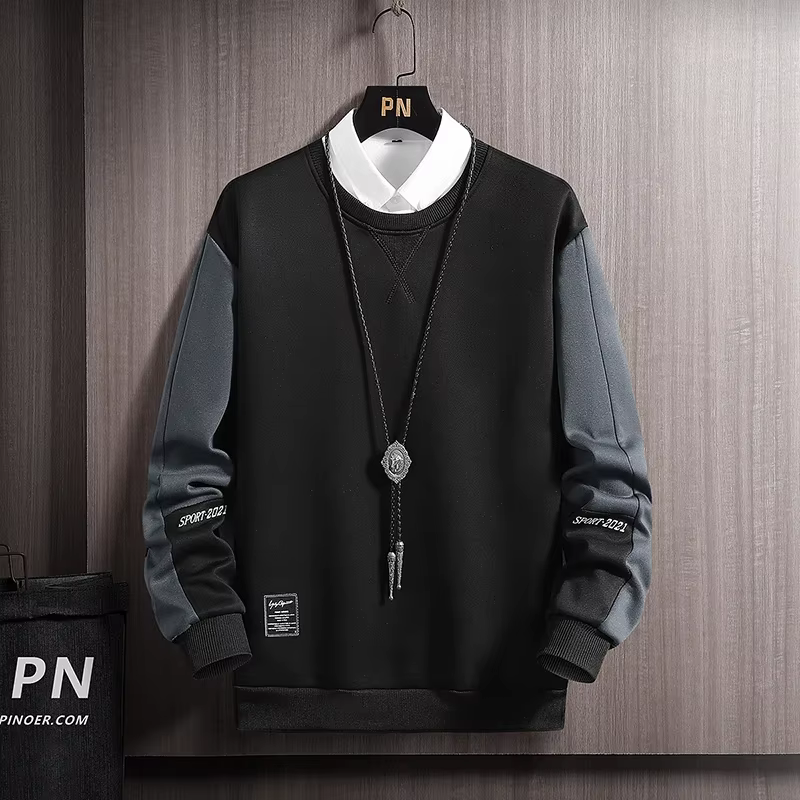 Sweat à capuche à manches longues pour hommes, vêtements à la mode, pull décontracté, col rond, surd