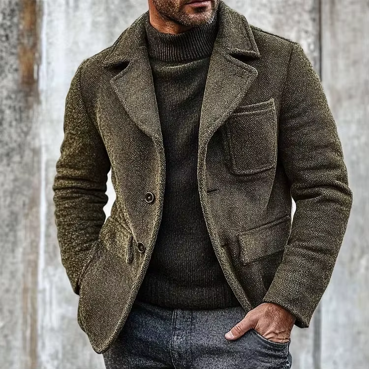 Veste de costume Vintage pour hommes, automne hiver, manches longues, hauts à revers, mode décontrac