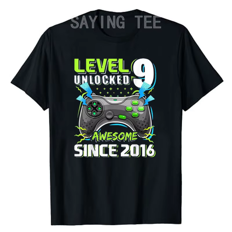T-shirt à manches courtes Gamer Boy, 9 ans, vidéo, génial depuis 2016, 9e anniversaire, né en 2016,